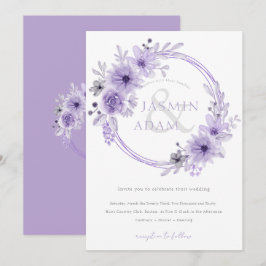Convite Casamento com Monograma Floral de Lavanda Elegante