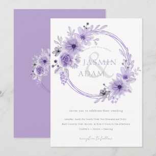 Convite Casamento com Monograma Floral de Lavanda Elegante