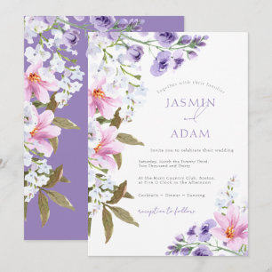 Convite Casamento com Monograma Floral de Lavanda Elegante