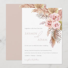 Convite Casamento com Monograma Floral Elegante Rosa