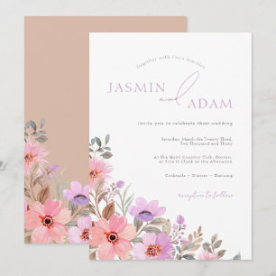 Convite Casamento com Monograma Floral Elegante Rosa
