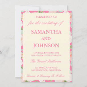 Convite Casamento com Monograma Floral Rosa Bege Moderno