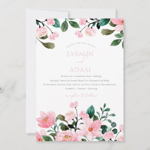Convite Casamento com Monograma Floral Rosa Elegante