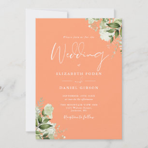 Convite Casamento com Monograma Floral Verde de Pêssego