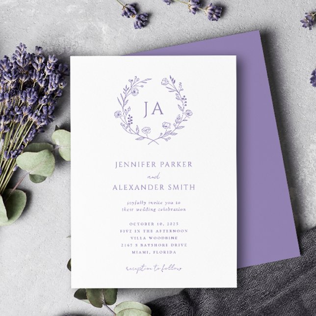 Convite Casamento com Monograma Lavanda (Criador carregado)