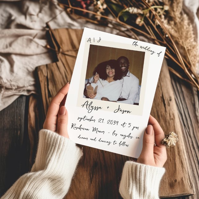 Convite Casamento com Monograma Manuscrito em Foto Instant (Criador carregado)