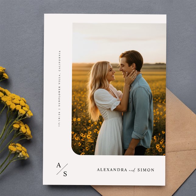 Convite Casamento com Monograma Minimalista Boho com Orçam (Criador carregado)