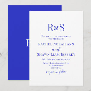 Convite Casamento com Monograma Moderno Azul Real Elegante