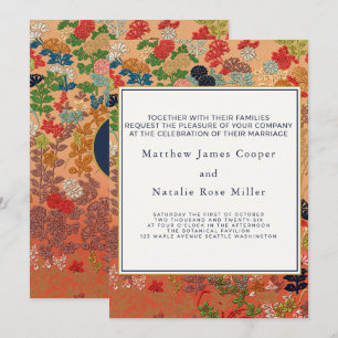 Convite Casamento com Monograma Personalizado Floral Japon