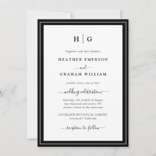 Convite Casamento com Monograma Preto