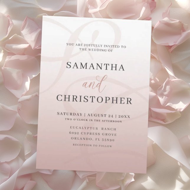 Convite Casamento com Monograma Rosa Elegante em Script (Criador carregado)