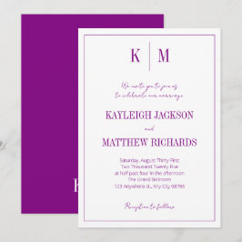Convite Casamento com Monograma Roxo Vibrante Elegante Ret