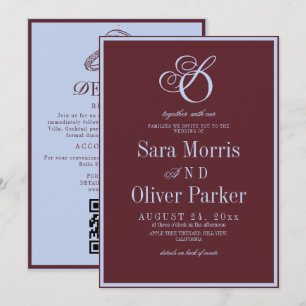 Convite Casamento com Monograma Ultra Moderno em Vinho e A