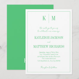 Convite Casamento com Monograma Verde Esmeralda Elegante