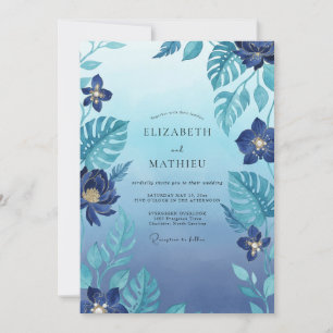Convite Casamento com Monstera de Eucalipto Tropical Índig