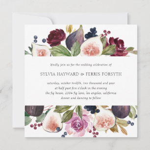 Convite Casamento com Moody Plum Floral e Fig Square