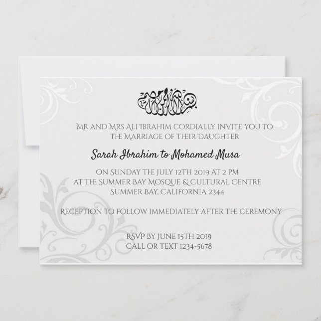 Convite Casamento com muçulmanos de branca (Frente)