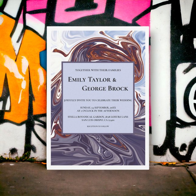 Convite Casamento com Na moda Abstrato Azul Onda Azul Mode (Criador carregado)