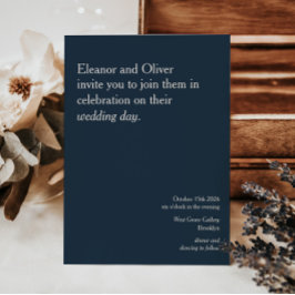 Convite Casamento com Na moda de Tipografia Azul Marinho M