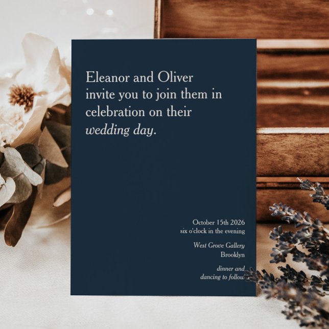 Convite Casamento com Na moda de Tipografia Azul Marinho M (Criador carregado)