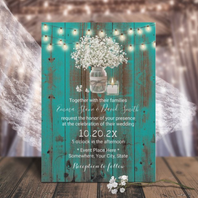 Convite Casamento com Narrador de Teal Russo Jar Floral (Criador carregado)