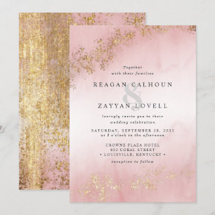 Convite Casamento com Neblina Rosa Bege Luxo Moderno com R