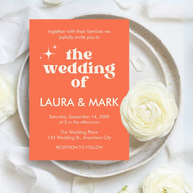 Convite Casamento com Negrito e Chic Moderno Retroativo (Bold & Chic Retro Modern Wedding Invitation)