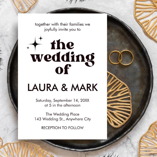 Convite Casamento com Negros e Chic Modernos (Bold & Chic Retro Modern Black Wedding Invitation)