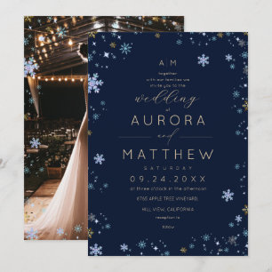 Convite Casamento com neve Modern Navy Blue Snowbound