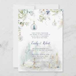 Convite Casamento com Neves Floral Verde da Sala Azul Dust