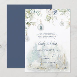 Convite Casamento com Neves Floral Verde da Sala Azul Dust