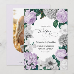 Convite Casamento com Névoa de Lavanda, Cinza Heather e Br