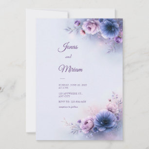 Convite Casamento com Névoa Floral Lavanda e Periwinkle