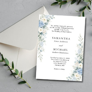 Convite Casamento com Nomes dos Pais em Azul Empoeirado co