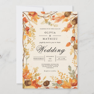 Convite Casamento com o Arco Foliar Sepia Autumn