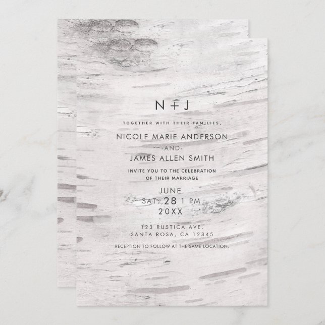 Convite Casamento com o Campo Russo de Madeira Branca (Frente/Verso)