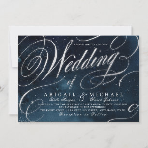 Convite casamento com o glam da caligrafia Marinho prata