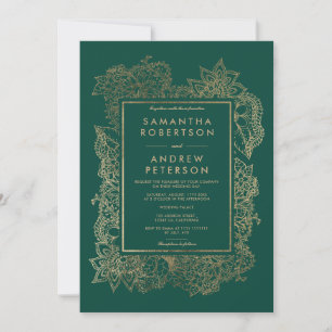 Convite Casamento com o Hotel Floral Gold Emerald Green