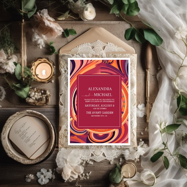 Convite Casamento com o padrão de abstrato do Groovy 70s (Criador carregado)