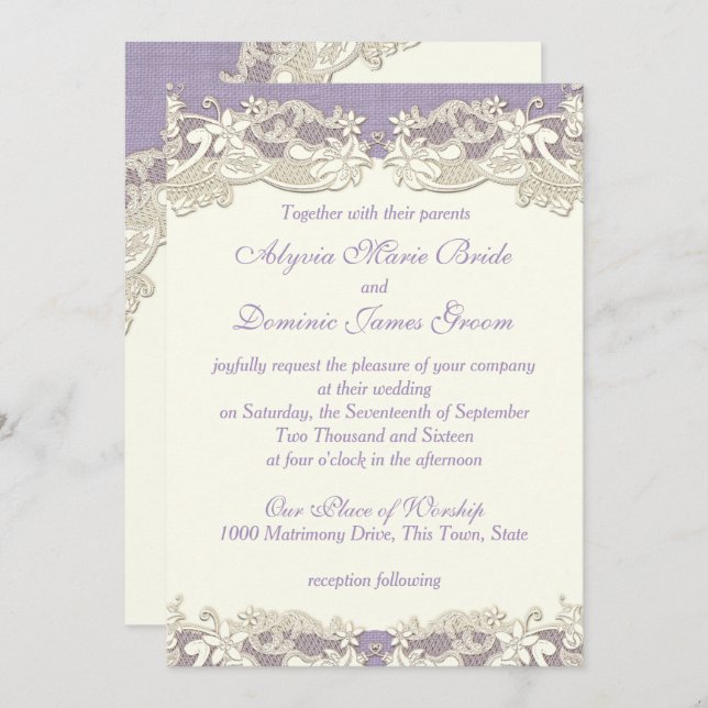 Convite Casamento com o País da Lavanda Elegante (Frente/Verso)