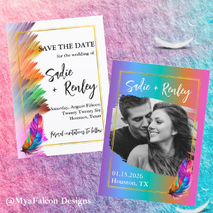 Convite Casamento com o Rainbow Feather Salve a Data