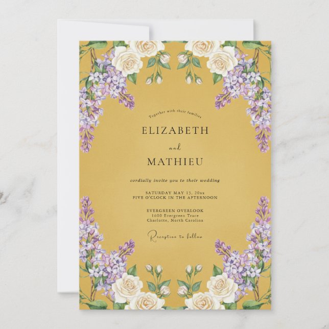 Convite Casamento com Ochre Roxo Wisteria (Frente)