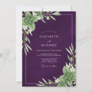 Convite Casamento com Oliva Eucalipto Roxo Fundo