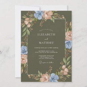 Convite Casamento com Oliva, Periwinkle, Ranunculus e Euca