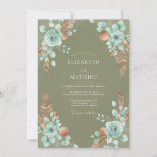 Convite Casamento com Olive Aqua Pampas Eucalipto