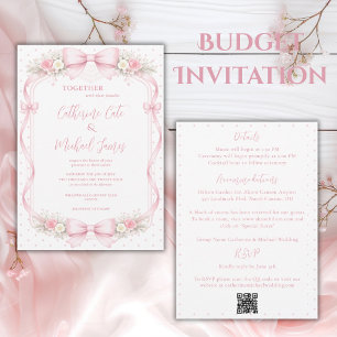 Convite Casamento com Orçamento Vintage Floral Fita Rosa