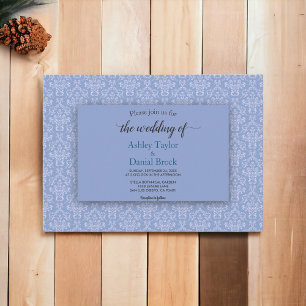 Convite Casamento com Ornamentado de Script Azul Damask Ma