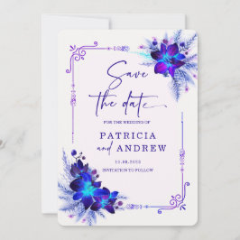 Convite Casamento com Orquídea Azul Roxo Salve a Data