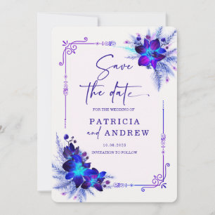 Convite Casamento com Orquídea Azul Roxo Salve a Data