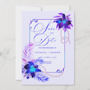 Convite Casamento com Orquídea Azul Roxo Salve a Data Conv